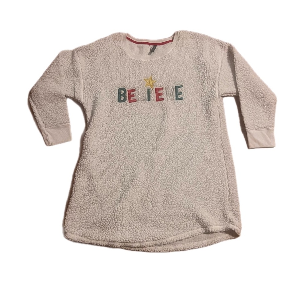 Cozy Fuzzy Cream Sparkly Believe Nightgown Dress women’s XL